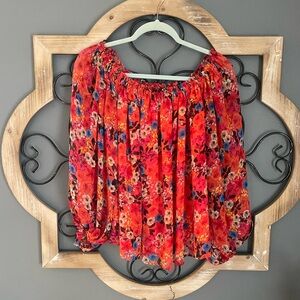 26 International Floral Blouse - Red and Blue